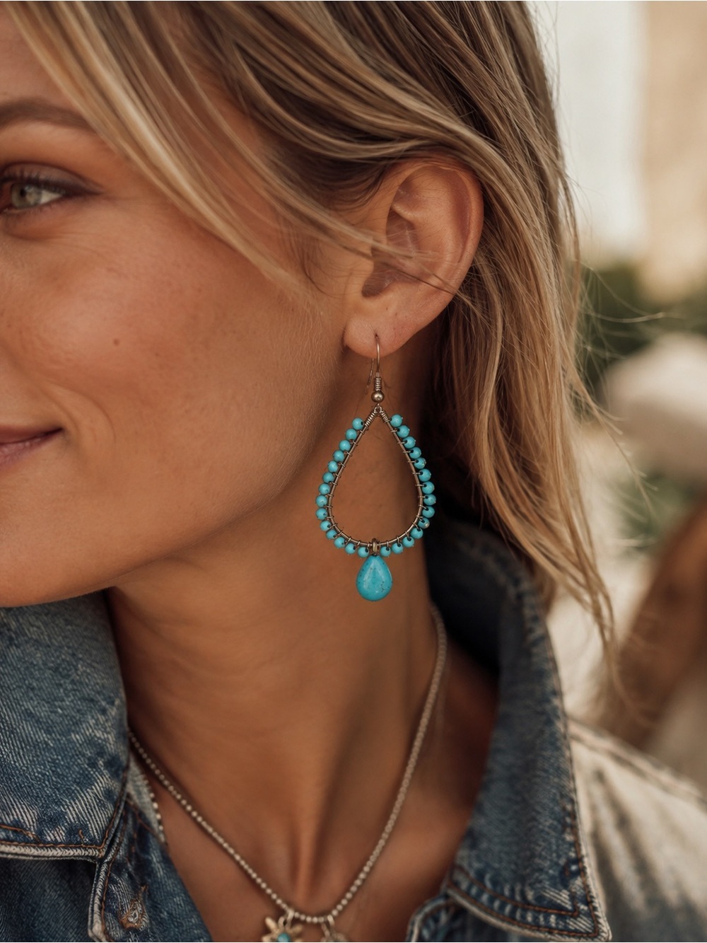 Turquoise Teardrop Hoop Earrings